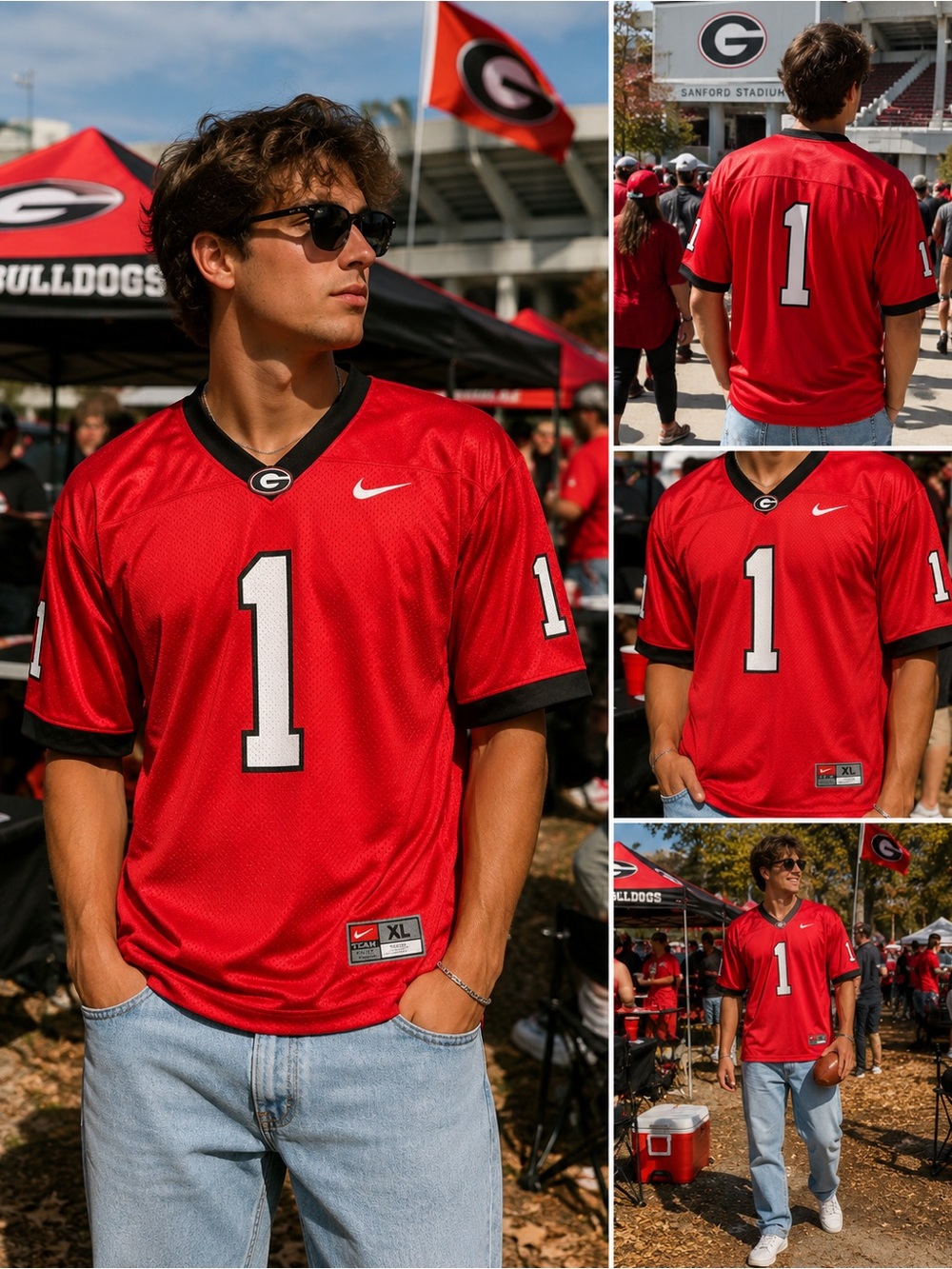 Nike Georgia Bulldogs #1 Football Jersey Red Black Youth 18-20 XL UGA NCAA